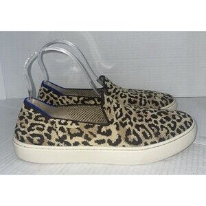 Rothys The Sneaker Womens 8.5 Black Beige Animal Print Knit Slip On Washable